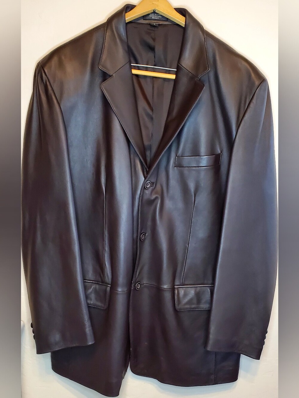 J. Ferrer Mens L/ XL Dark Brown Leather Blazer Jacket Notch Lapel 3Button Sleeve